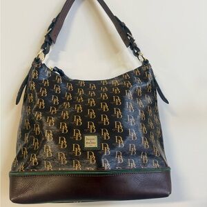 Dooney & Bourke Black and Brown Logo Hobo Bag